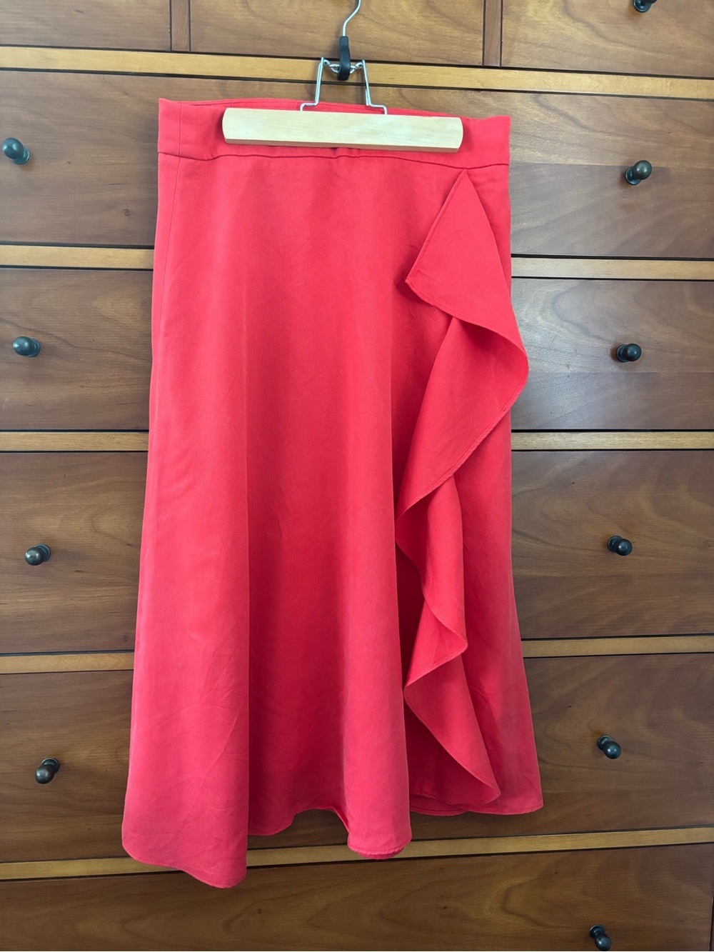 J. Crew Red Ruffle A-Line Midi Skirt